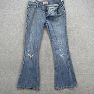 Hollister Flare Jeans Womens 9 Blue Denim Low Rise Button Fly Distressed Y2K